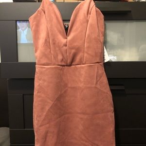 Blush Pink Suede V-Neck Dress